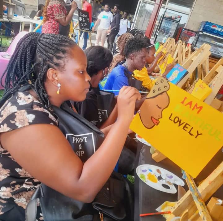 IUEA Student participating at the paint and sip session