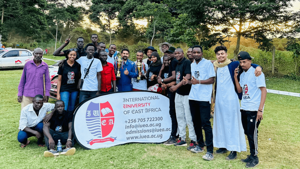 IUEA students and staff members come together to celebrate IUEA's victory in the first round of the 2024 UMOSPOC Rally Championship